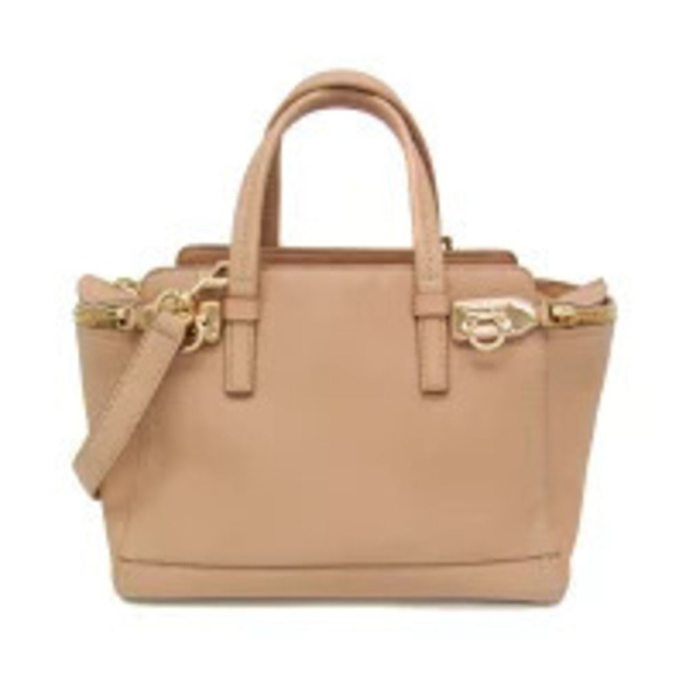 Salvatore Ferragamo Gancini Leather 2Way Shoulder Bag Beige Pink